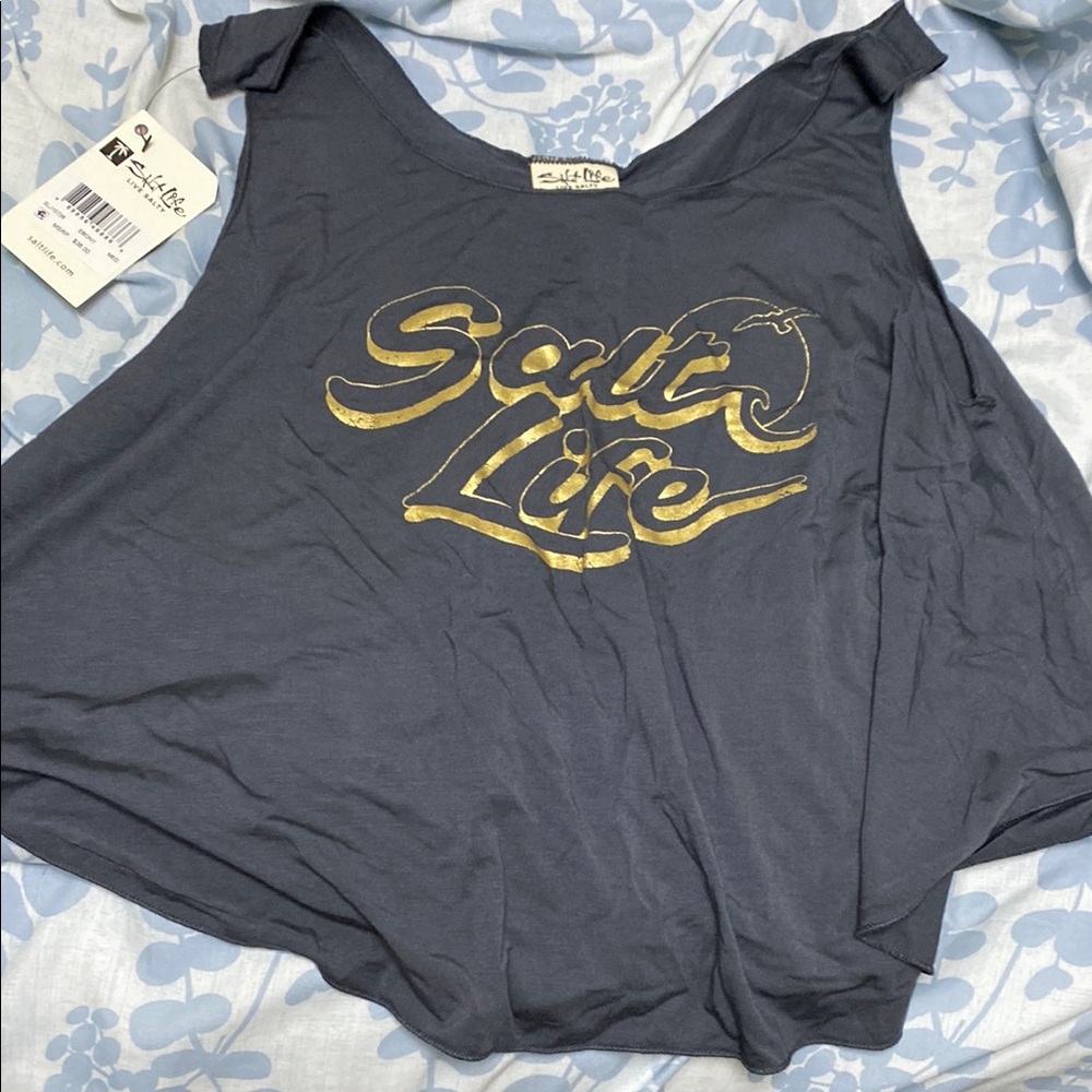 Salt Life Gray Asymmetrical Muscle Tee Relaxed Fit